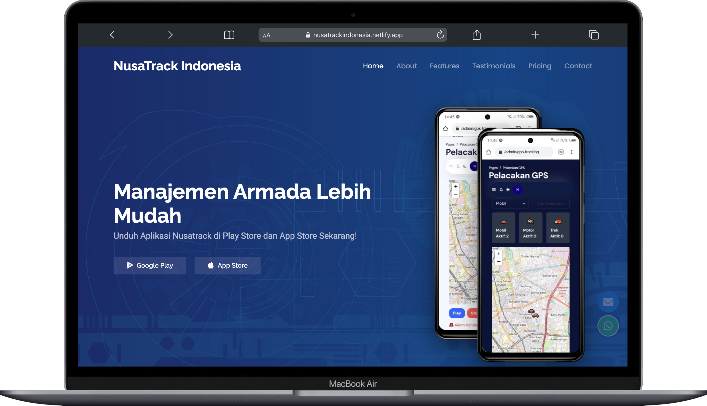 Tampilan website GPS dari Nusatrack Indonesia