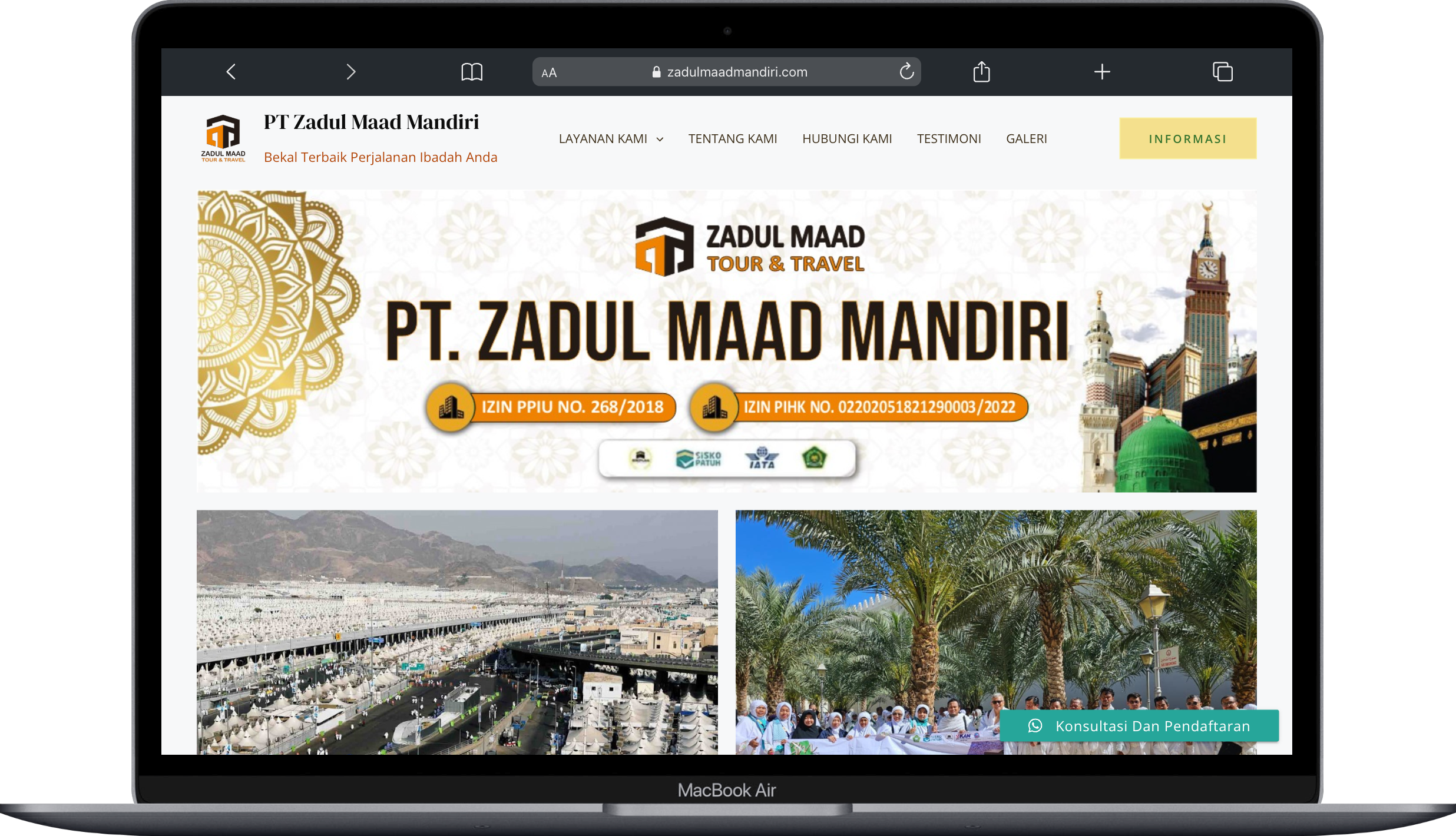 Tampilan website Travel Umroh dan Haji Client dari Nusa Techno Indonesia